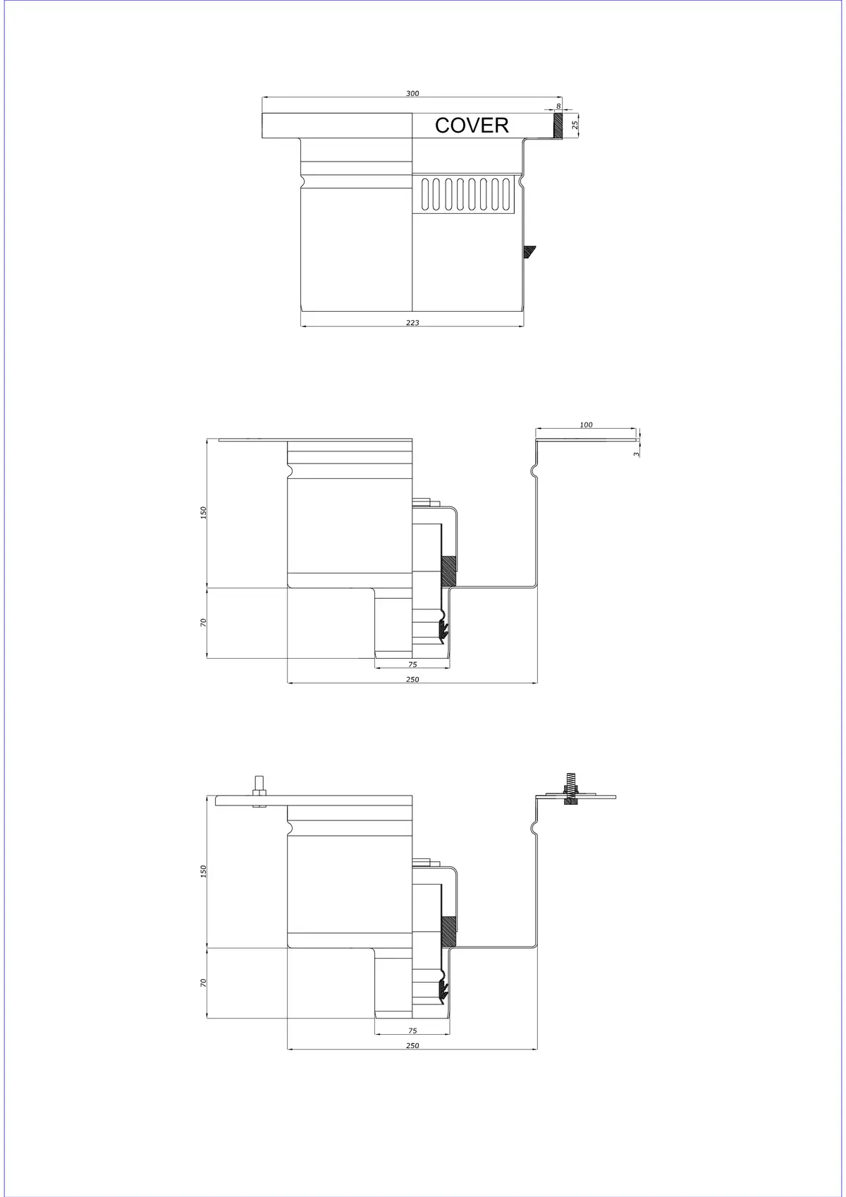 Floor Drain BK_KROD 300 DN 75 with Edge 25x8 mm - Two-Part Vertical Drain