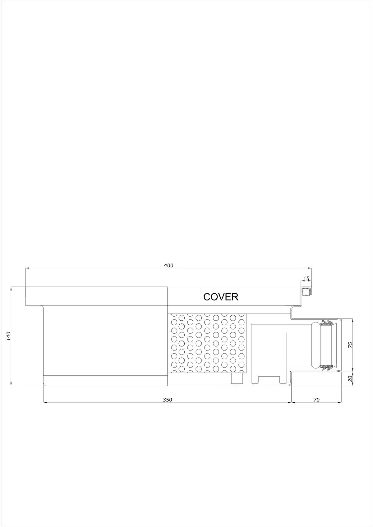Floor Drain BK_KRB 400x400 DN 75 - One-Piece Horizontal