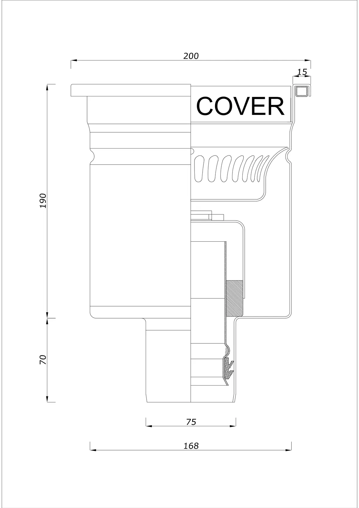 Floor Drain BK_KRD 200x200 DN 75 - One-Piece Vertical Drain