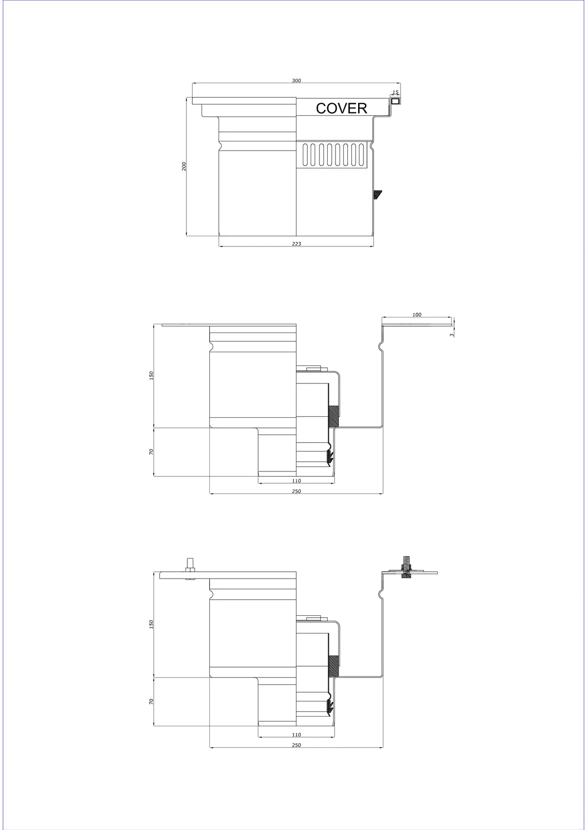 Floor Drain BK_KRD 300x300 DN 110 - Two-Part Vertical Drain