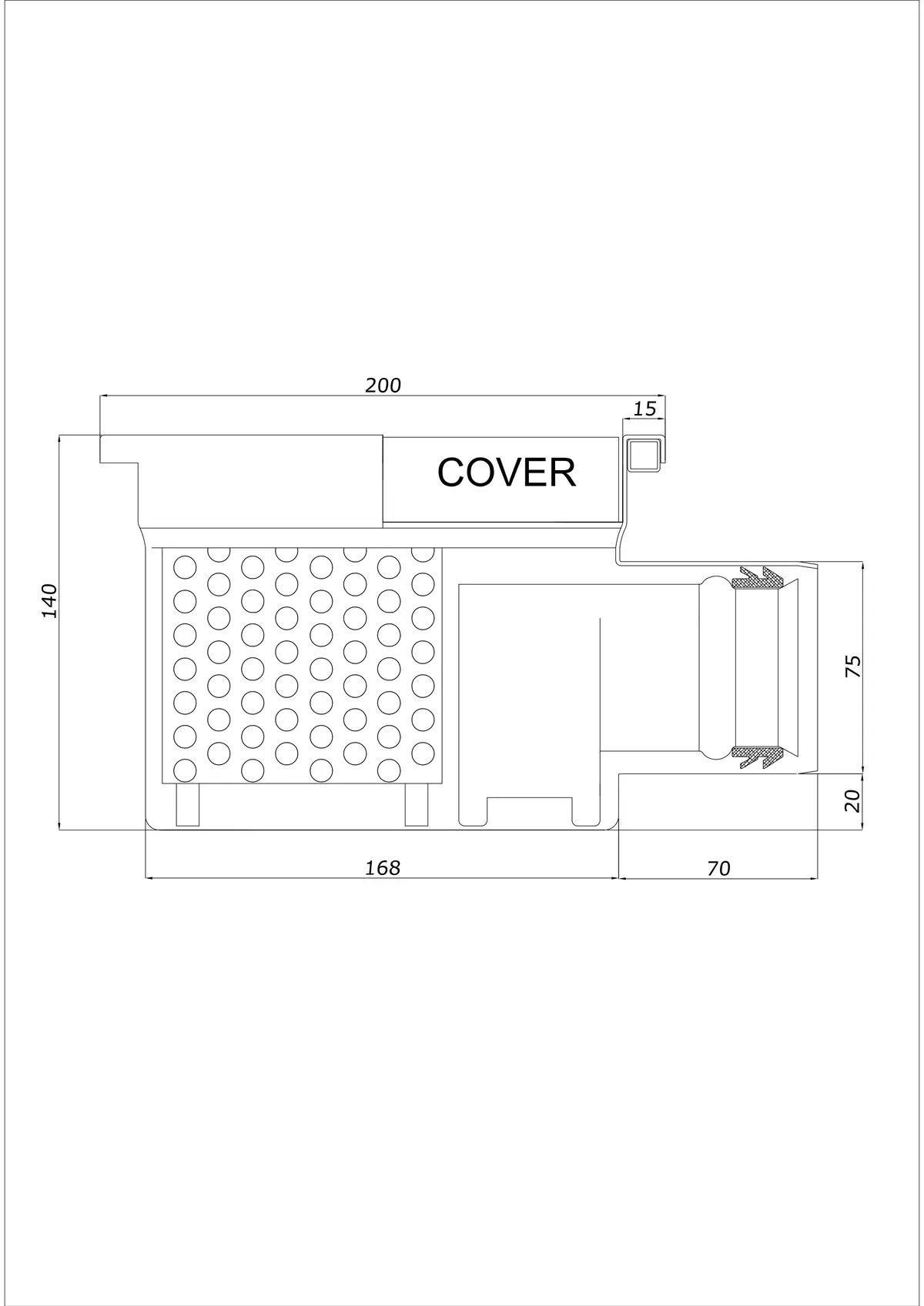 Floor Drain BK_KRB 200x200 DN 75 - One-Piece Horizontal