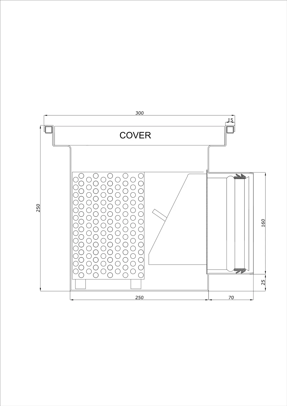 Floor Drain BK_KRB 300x300 DN 160 - One-Piece Horizontal