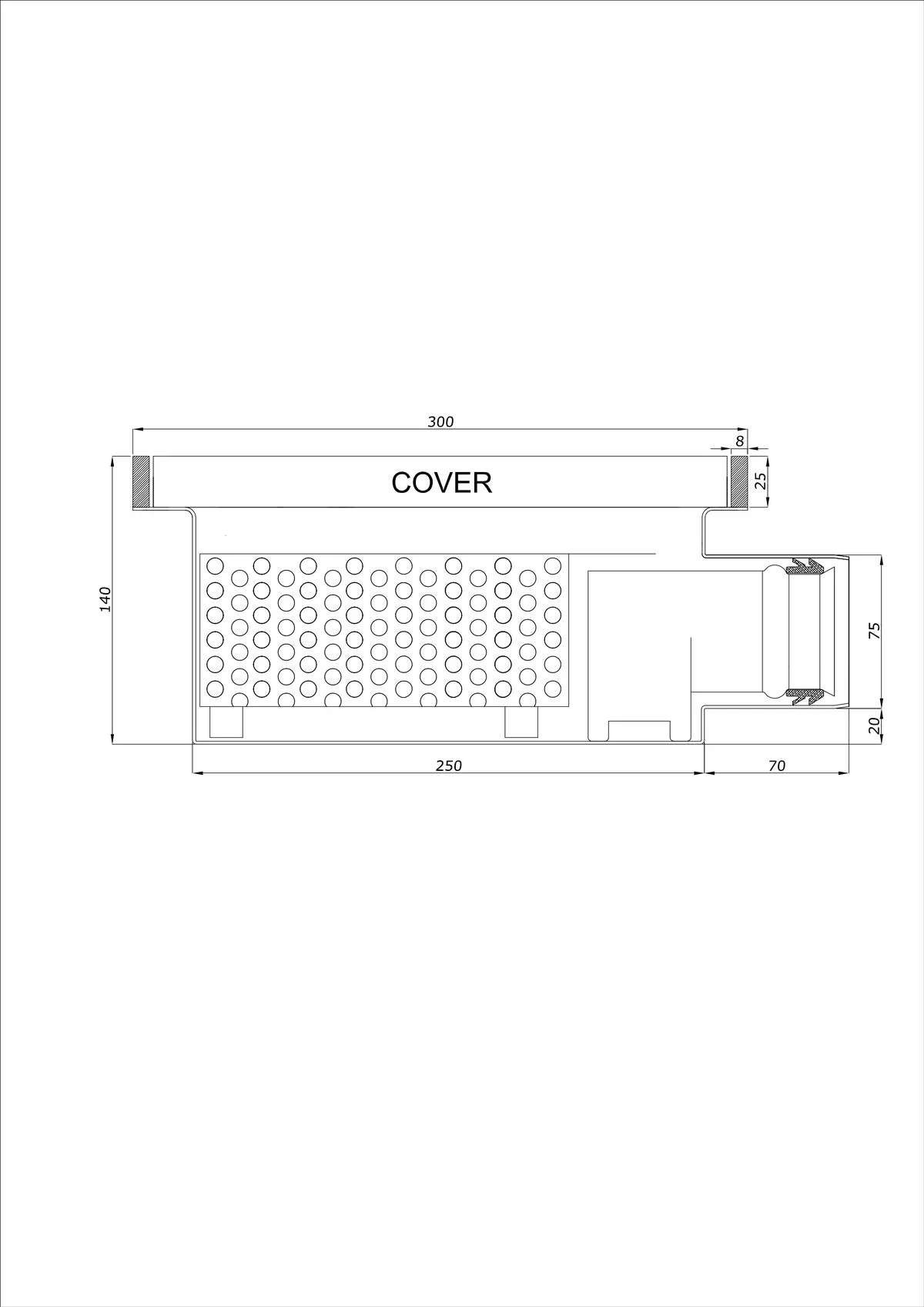 Floor Drain BK_KRB 300x300 DN 75 - One-Piece Horizontal