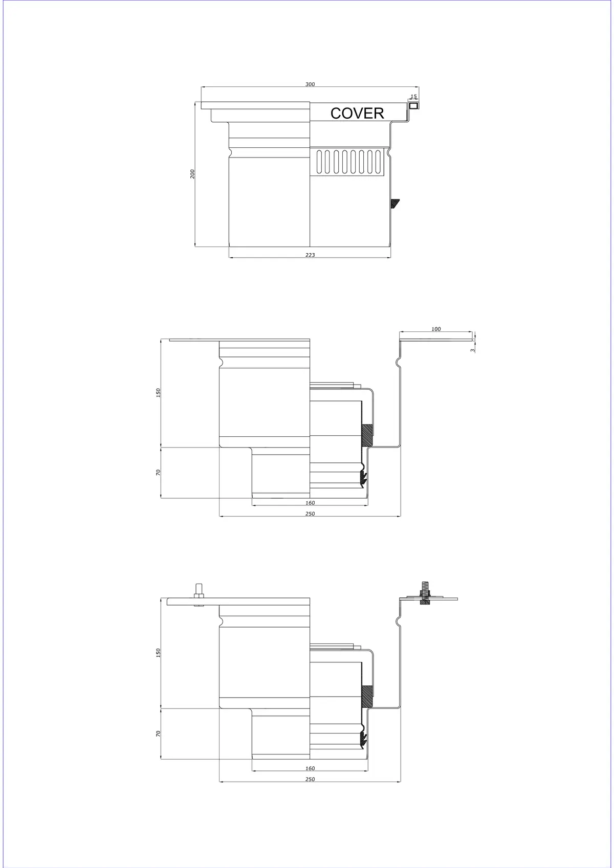 Floor Drain BK_KRD 300x300 DN 160 - Two-Part Vertical Drain