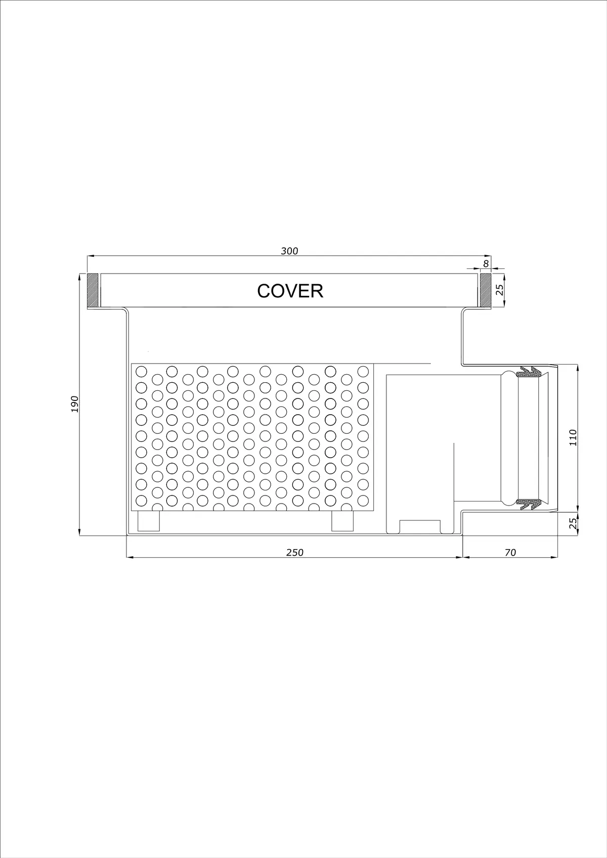 Floor Drain BK_KROB 300 DN 110 with Edge 25x8mm - One-Piece Horizontal