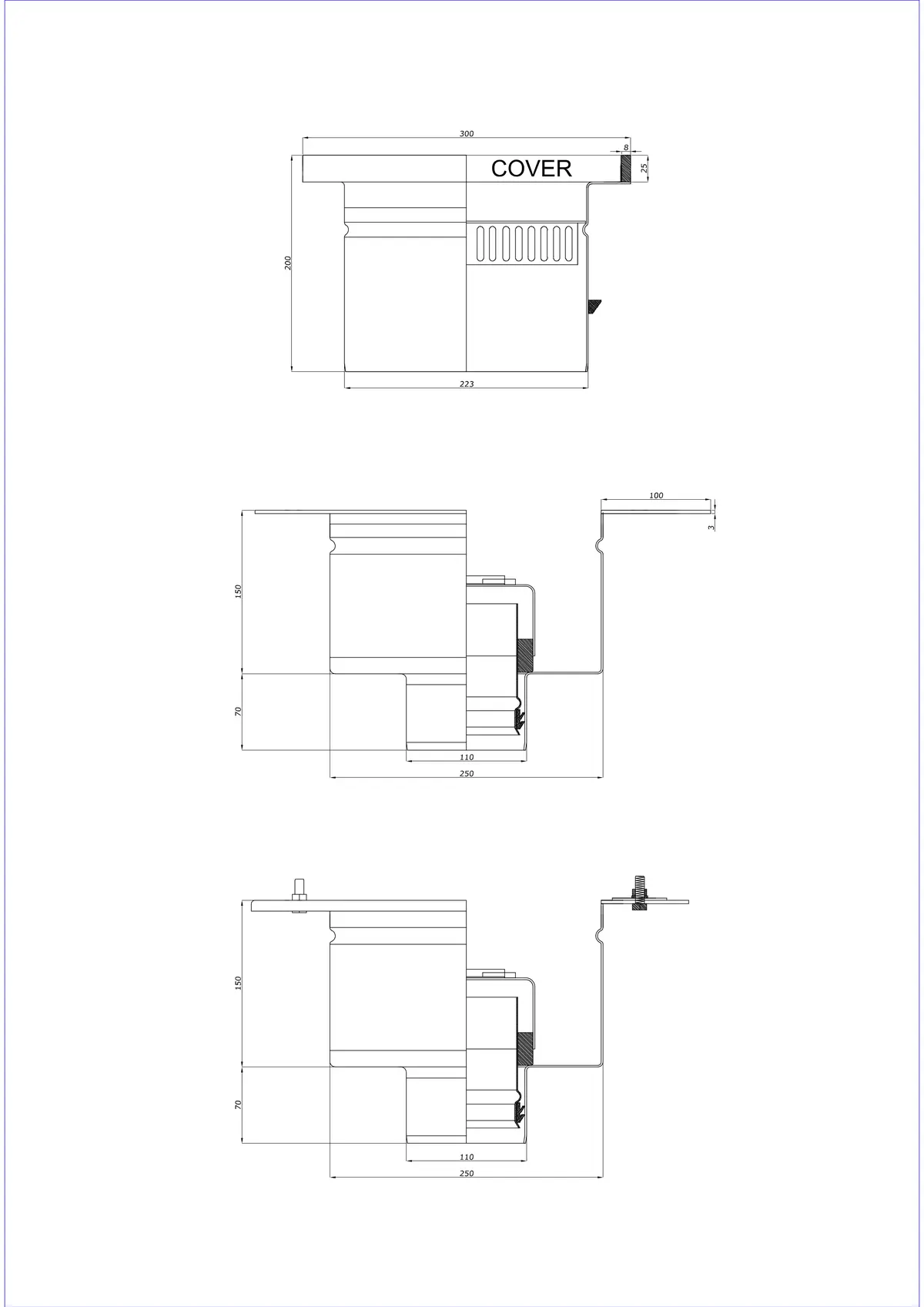 Floor Drain BK_KROD 300 DN 110 with 25x8mm Edge - Two-Part Vertical Drain