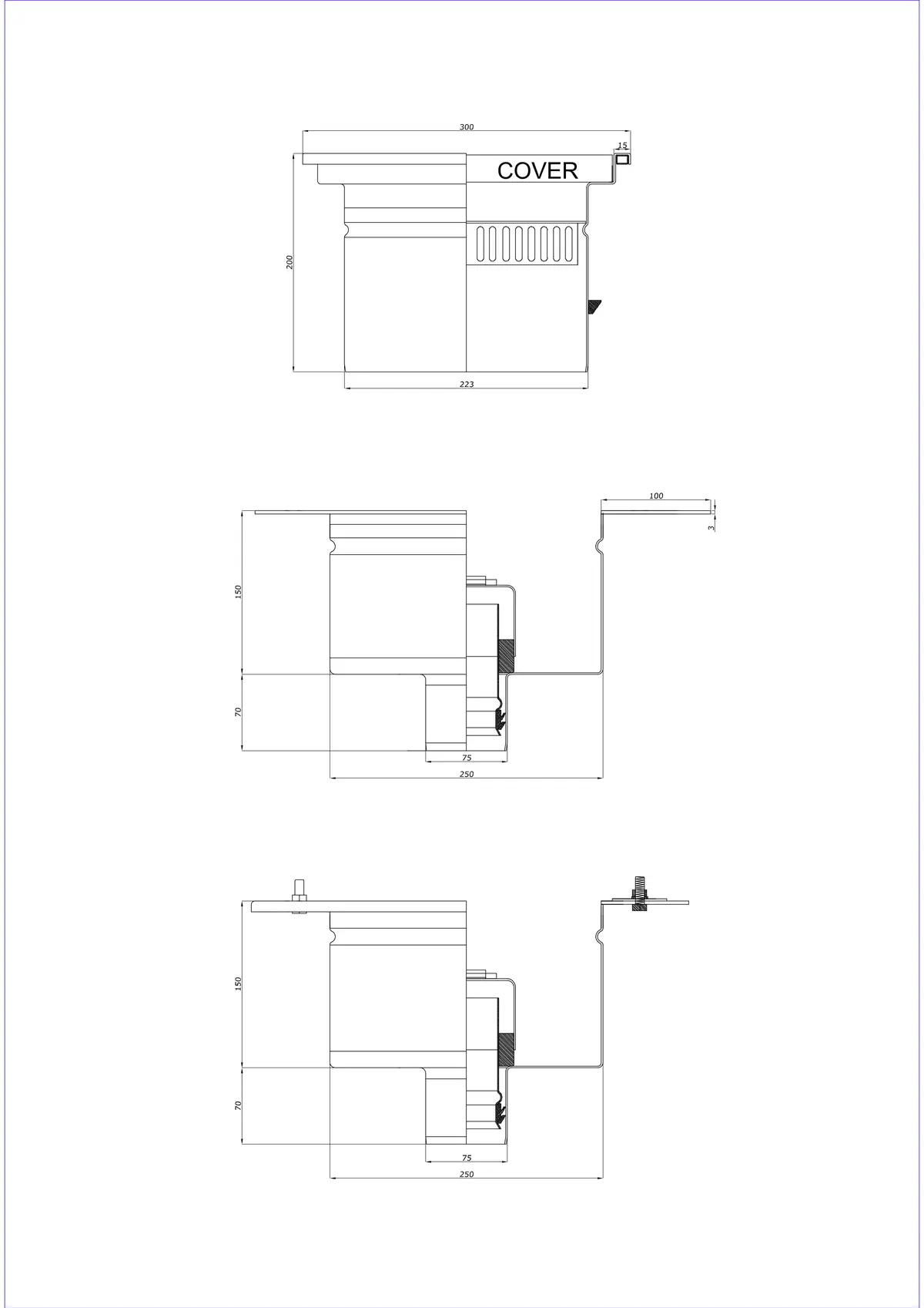 Floor Drain BK_KRD 300x300 DN 75 - Two-Part Vertical