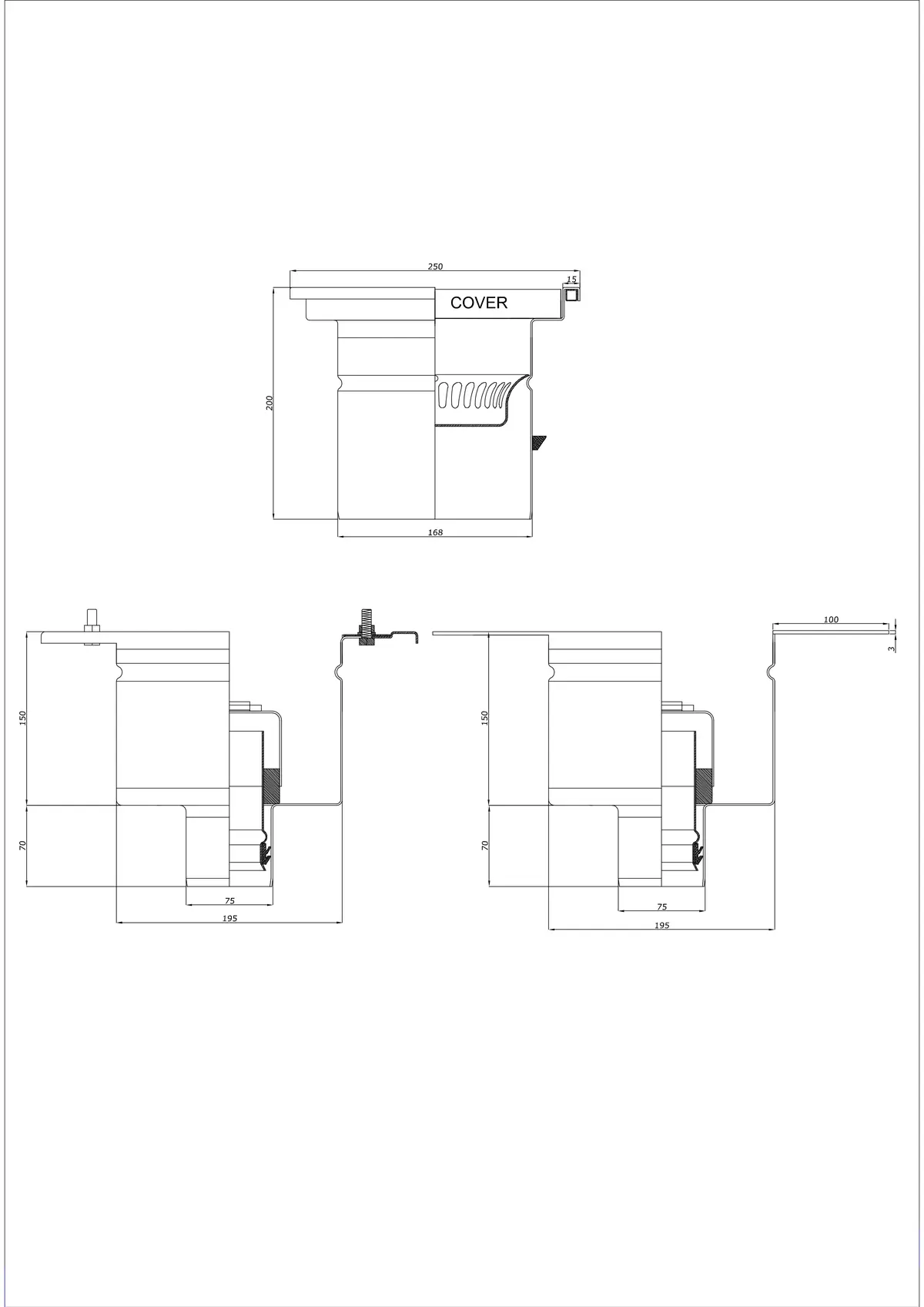 Floor Drain BK_KRD 250x250 DN 75 - Two-Part Vertical Drain