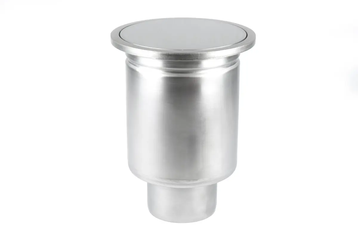 Round vertical floor drain made of stainless steel