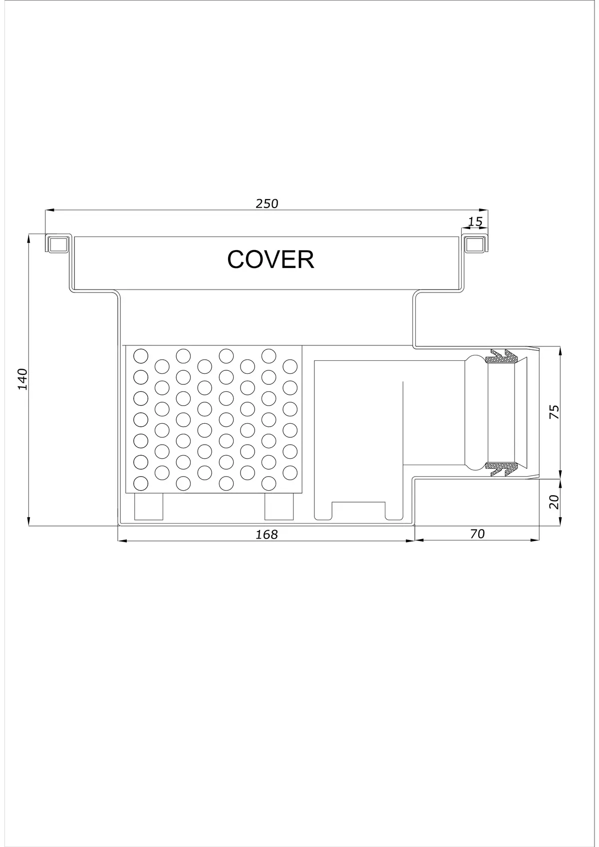 Floor Drain BK_KRB 250x250 DN 75 - One-Piece Horizontal
