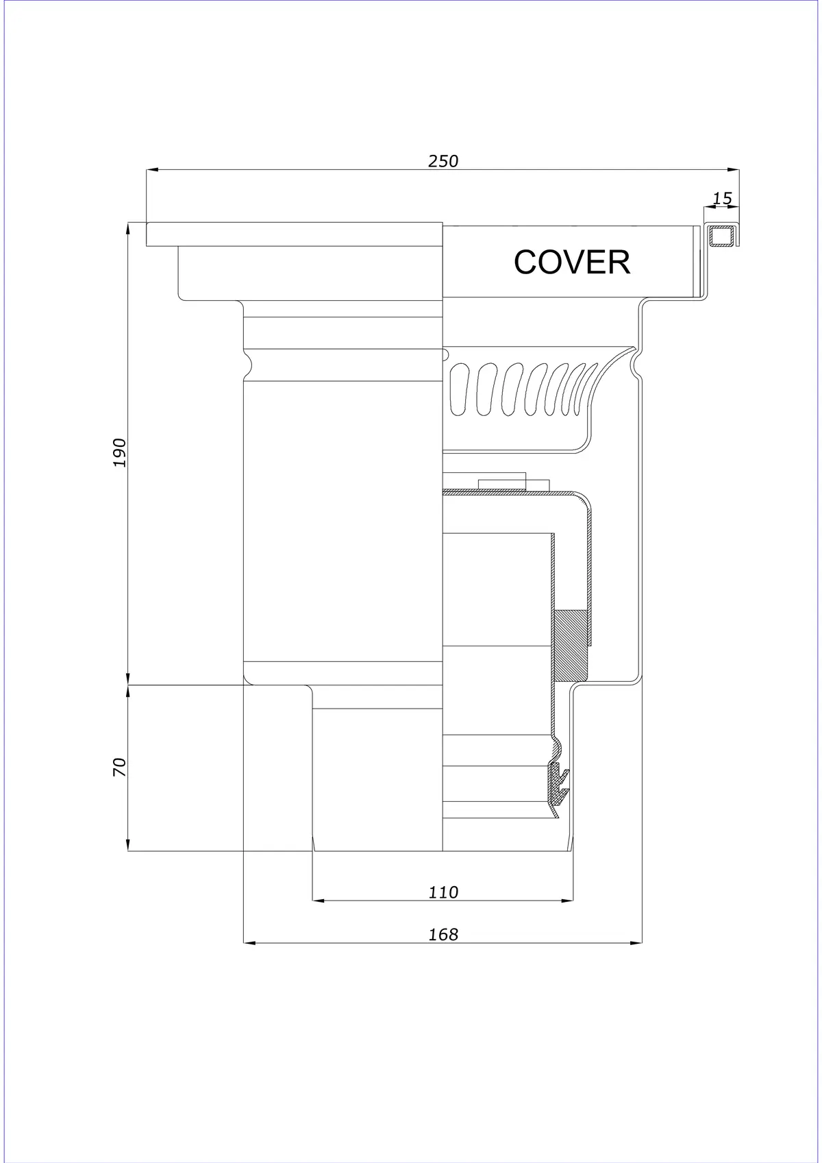 Floor Drain BK_KRD 250x250 DN 110 - One-Piece Vertical