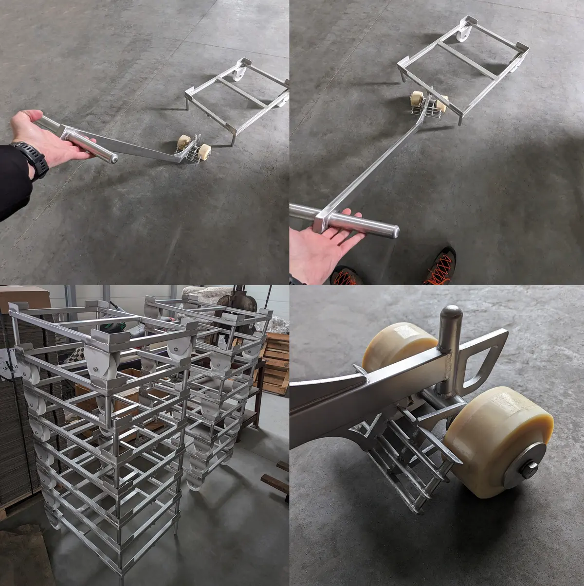 Stainless steel cart for transporting Euro E2 crate trolleys