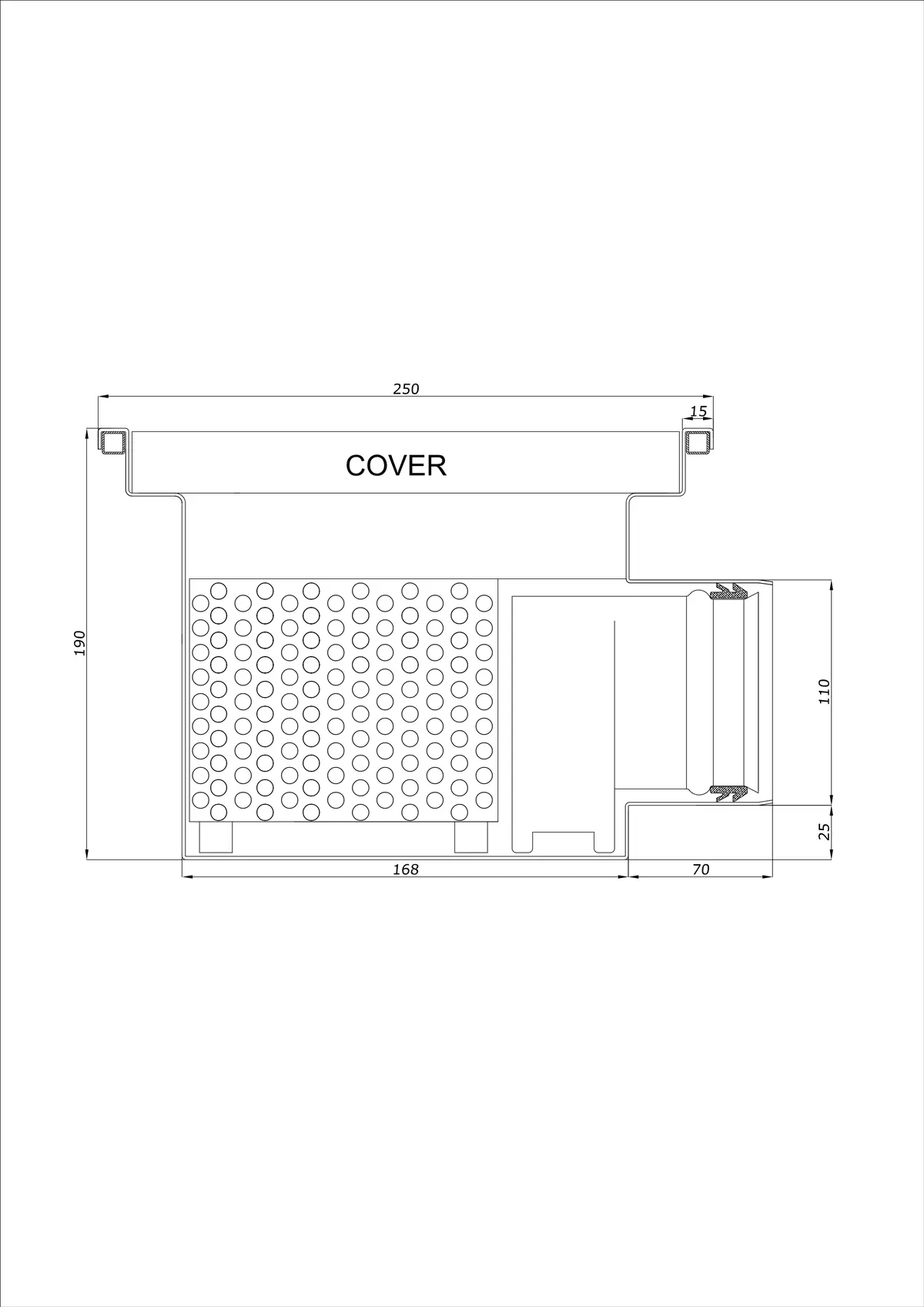 Floor Drain BK_KRB 250x250 DN 110 - One-Piece Horizontal