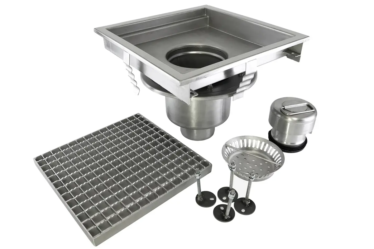 Complete accessory set for stainless steel floor tray