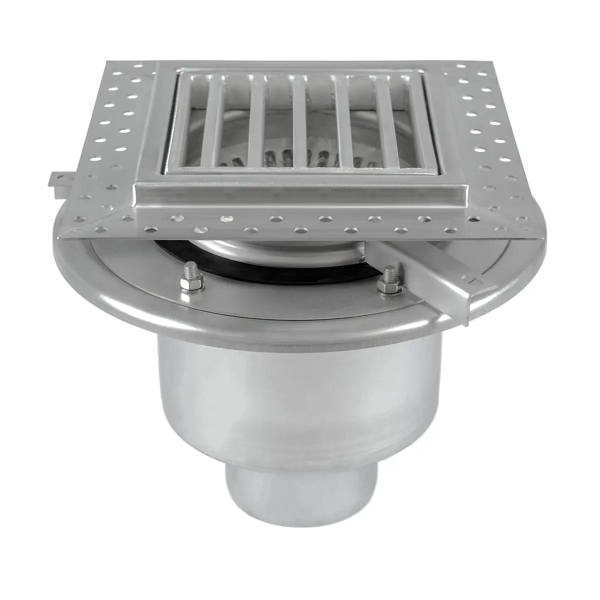 Two-part square bottom drain with ladder cover