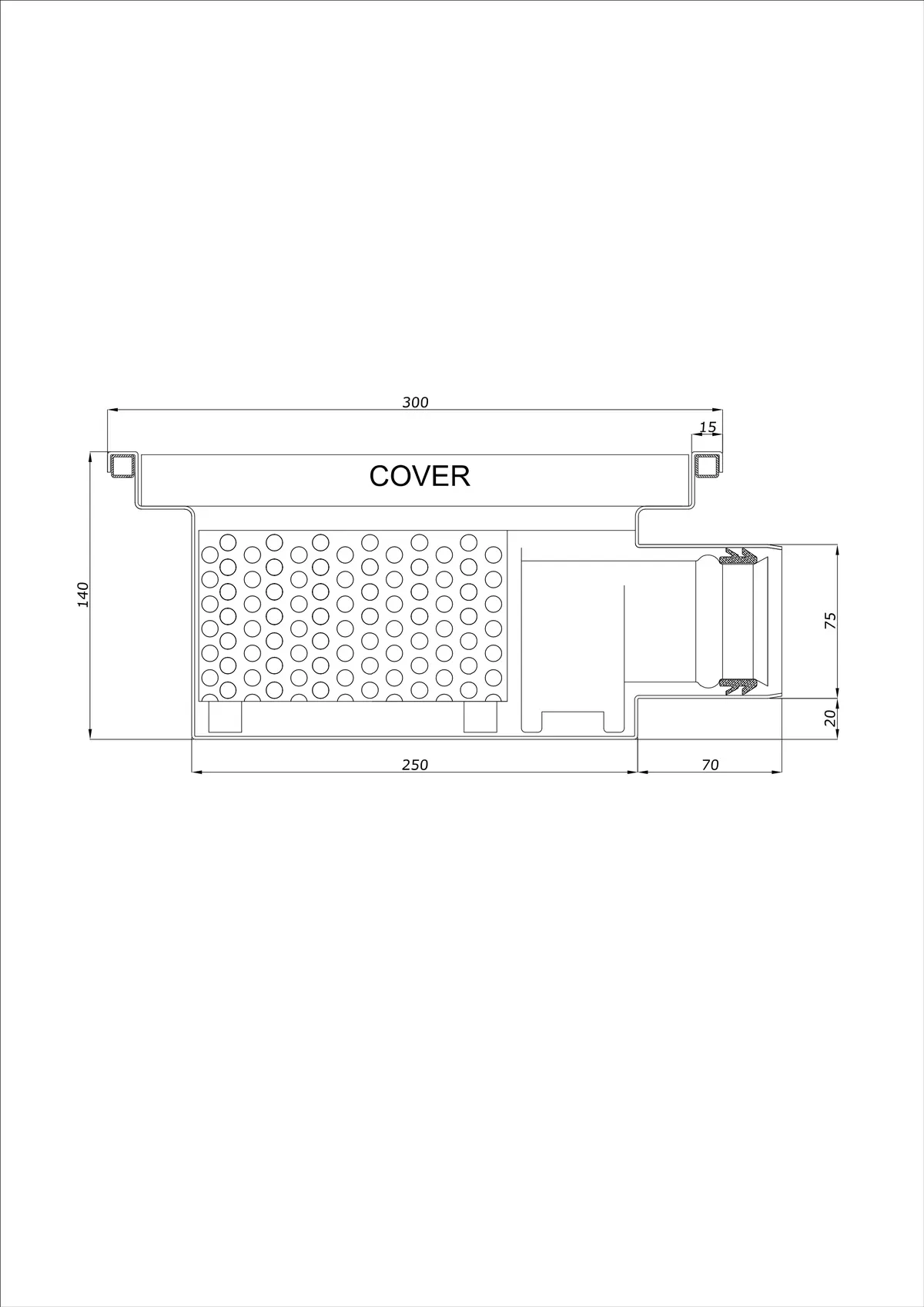 Floor Drain BK_KRB 300x300 DN 75 - One-Piece Horizontal