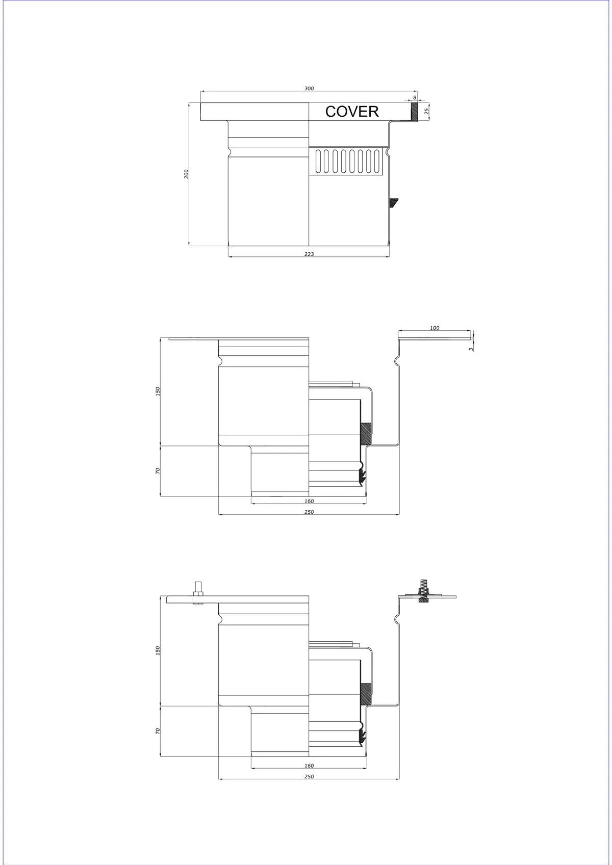 Floor Drain BK_KROD 300 DN 160 with Edge 25x8mm - Two-Part Vertical