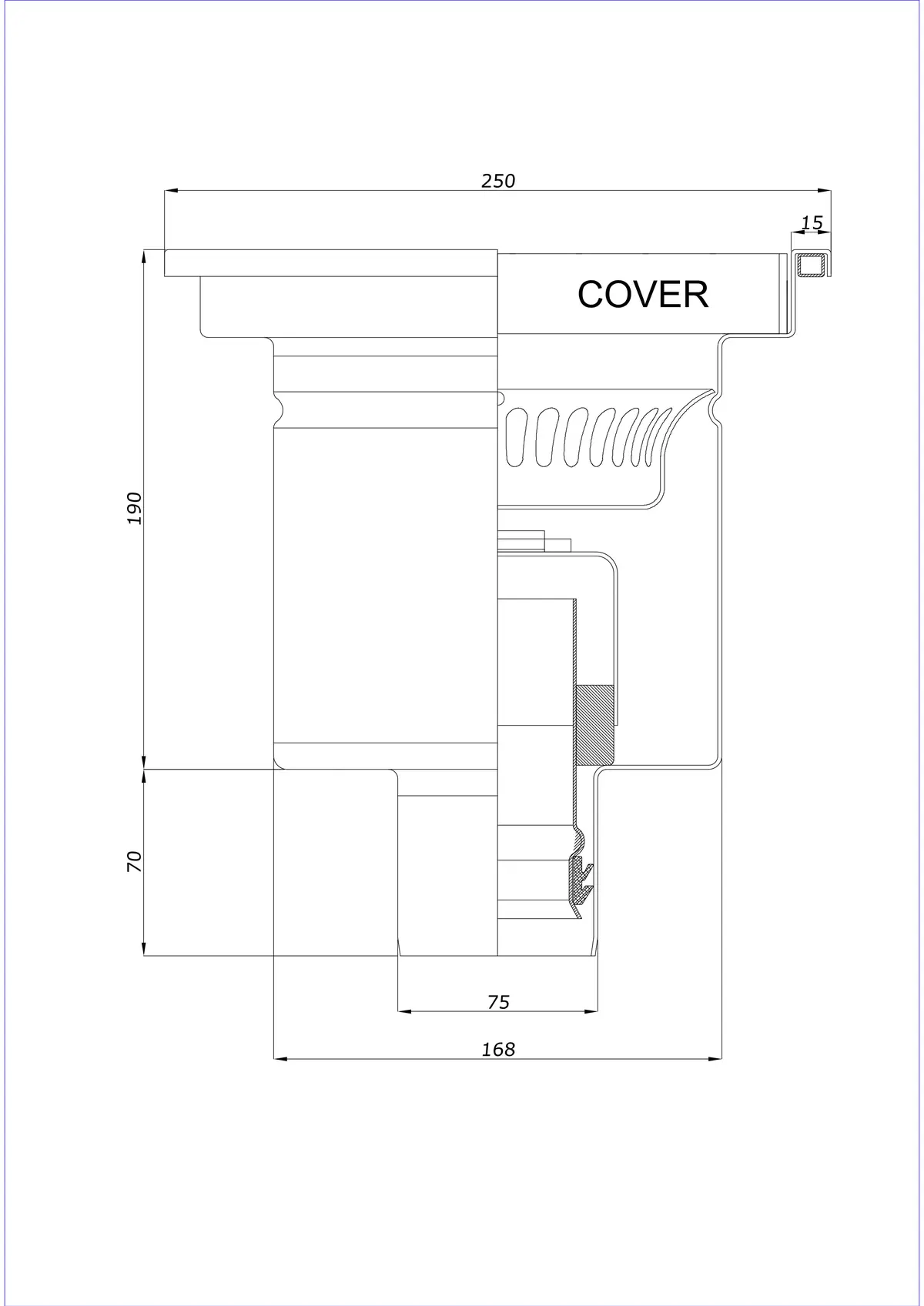 Floor Drain BK_KRD 250x250 DN 75 - One-Piece Vertical
