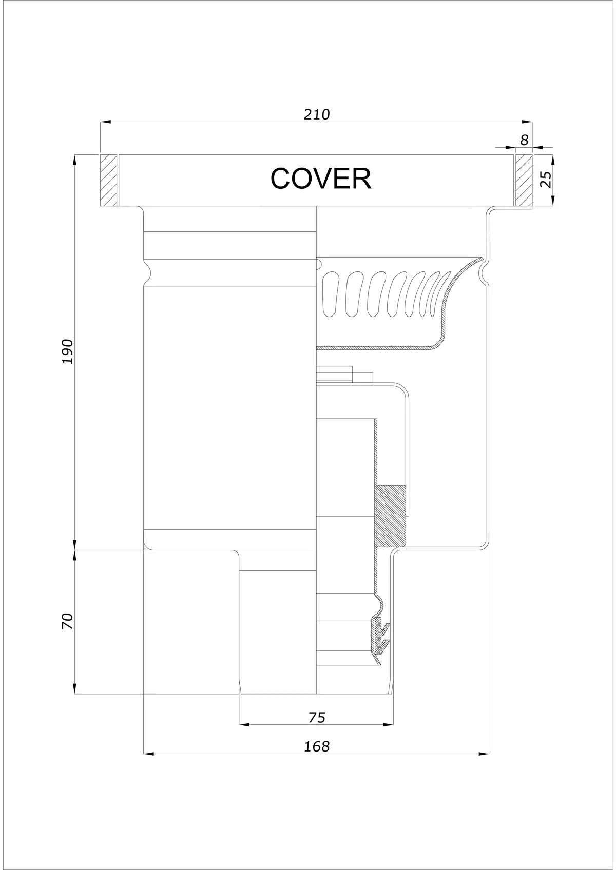 Floor Drain BK_KROD 210 DN 75 with Edge 25x8mm - One-Piece Vertical Drain