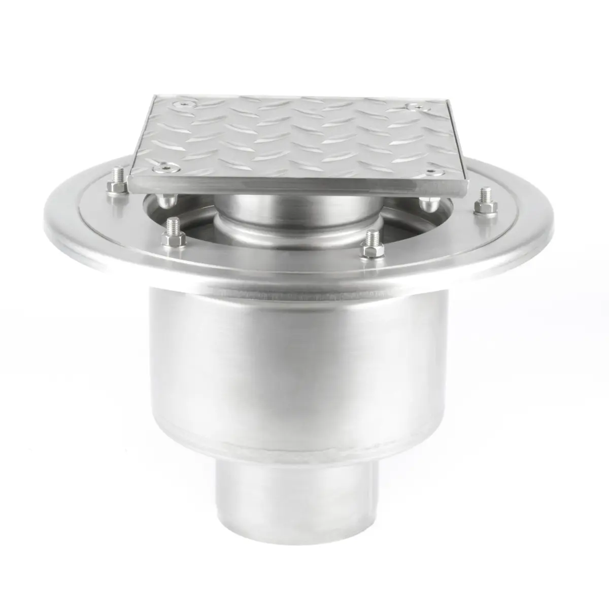 Stainless steel two-part bottom inspection hatch with ribbed cover