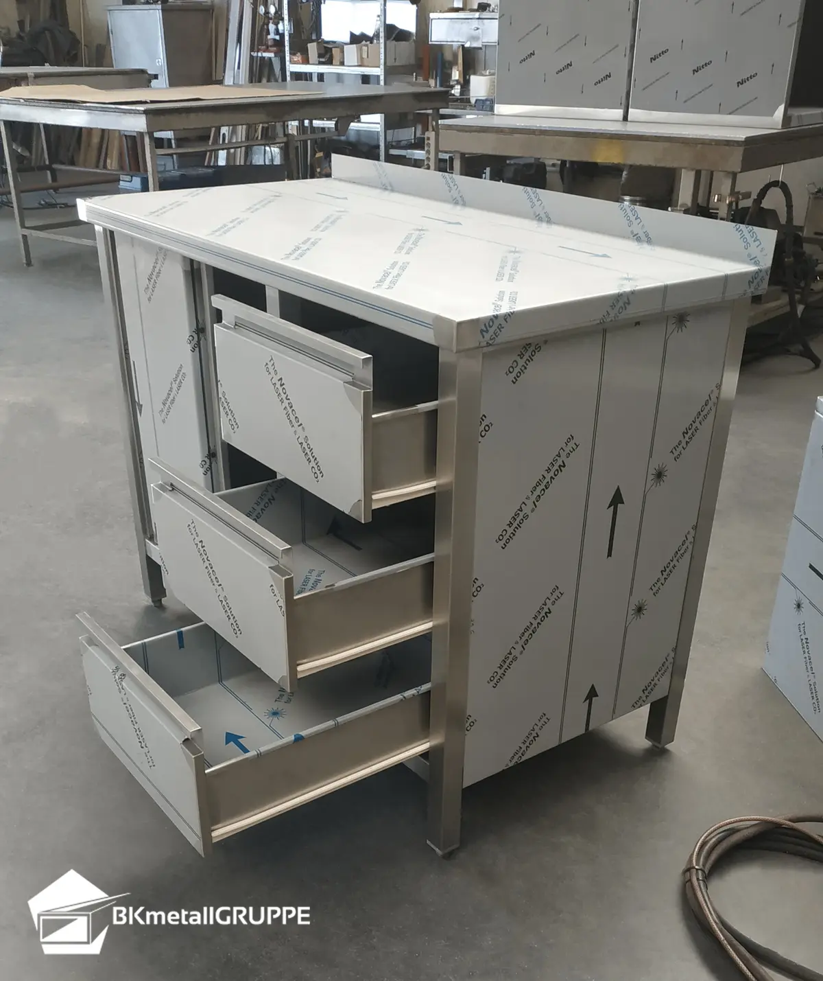 Stainless Steel Cabinet with Drawers and Shelf