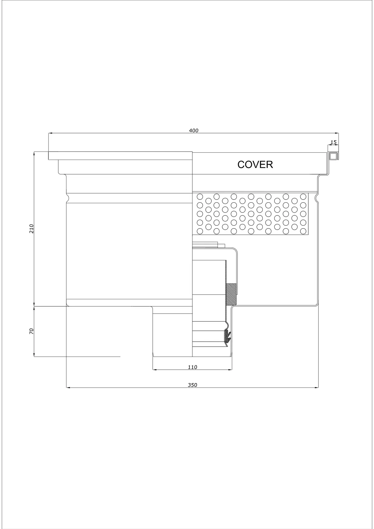 Floor Drain BK_KRD 400x400 DN 110 - One-Piece Vertical