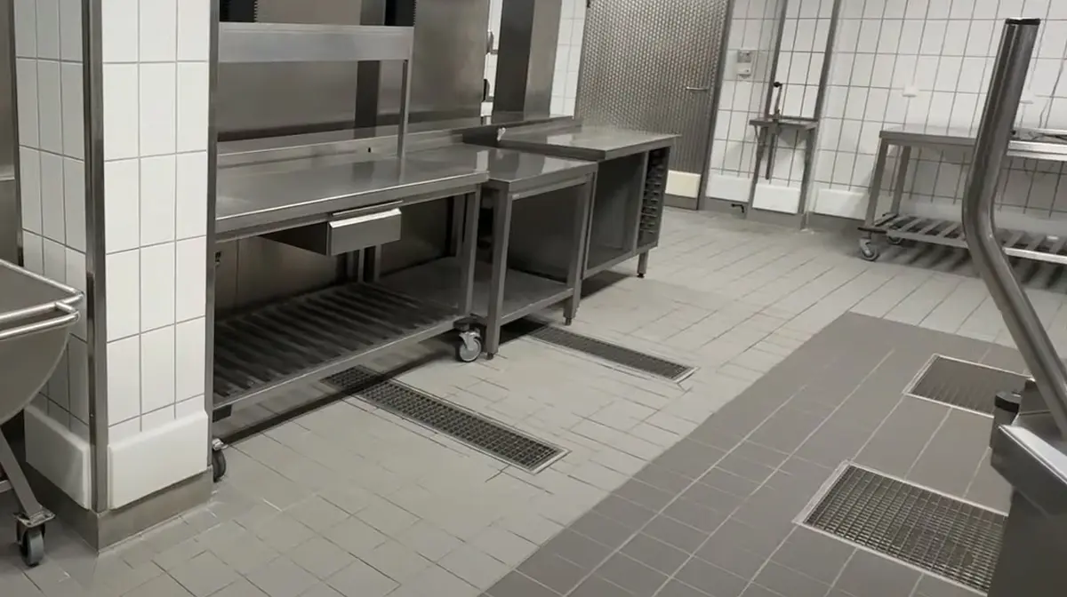 Drainage channel for professional kitchens