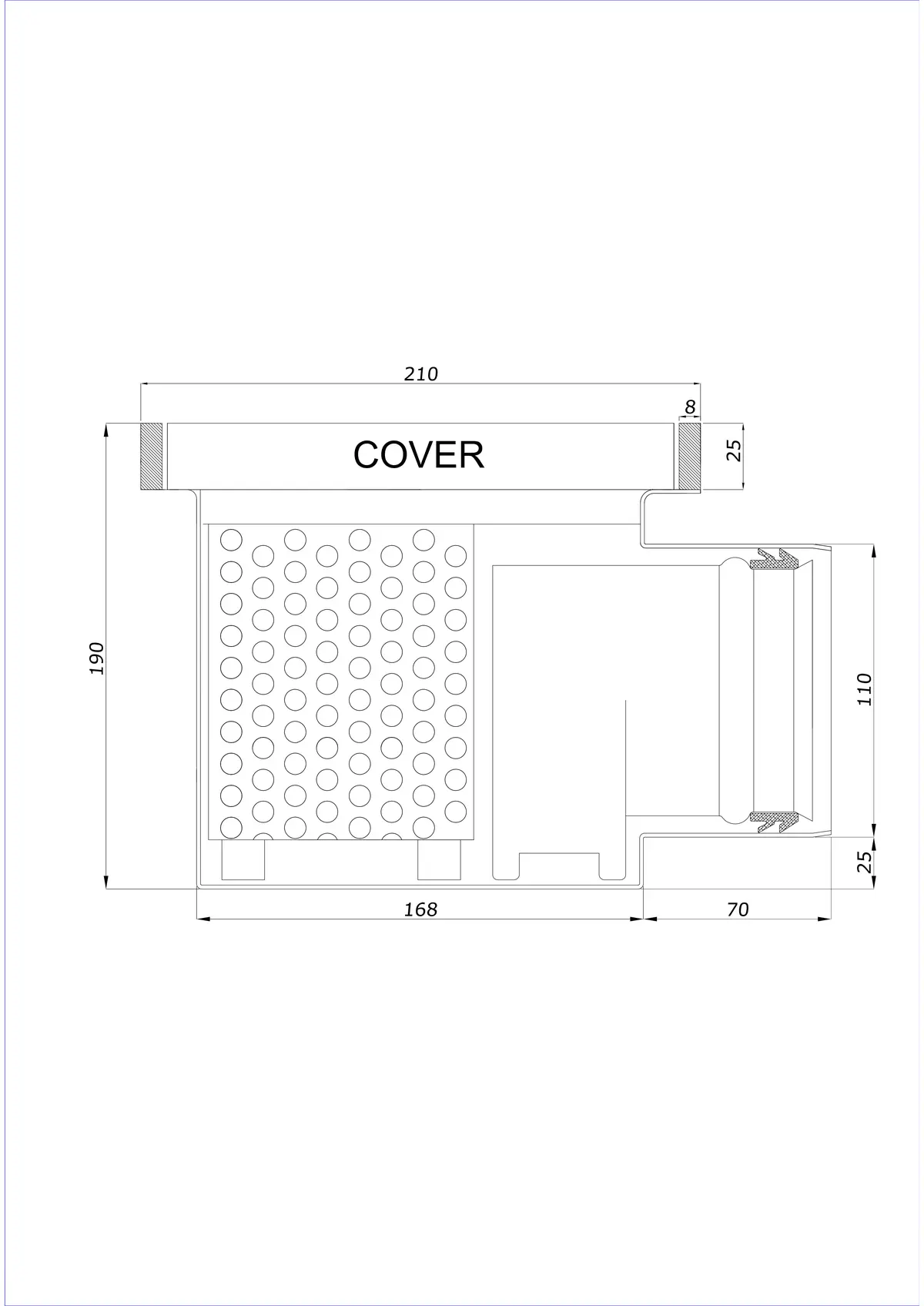 Floor Drain BK_KROB 210 DN 110 with Edge 25x8mm - One-Piece Horizontal