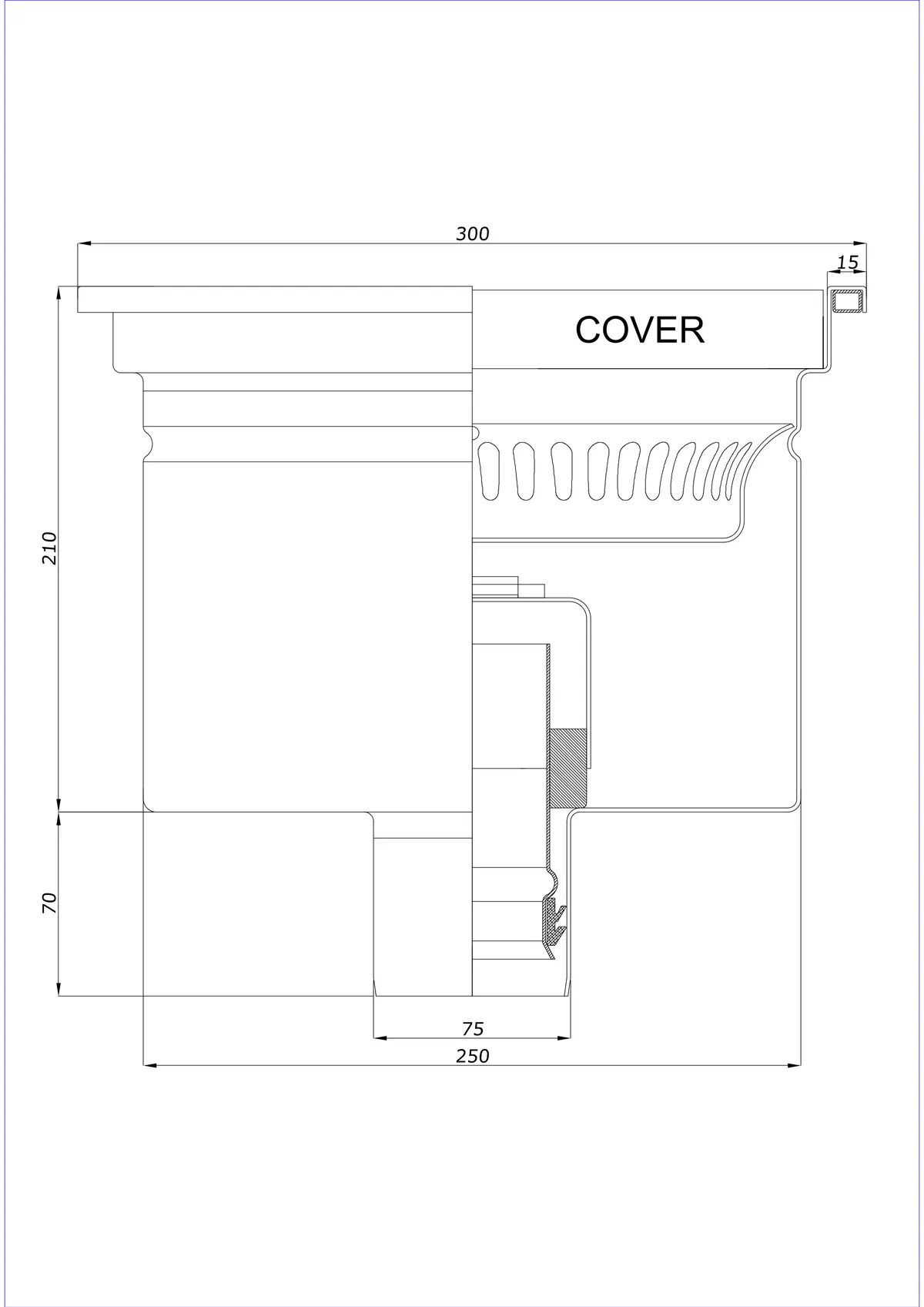Floor Drain BK_KRD 300x300 DN 75 - One-Piece Vertical