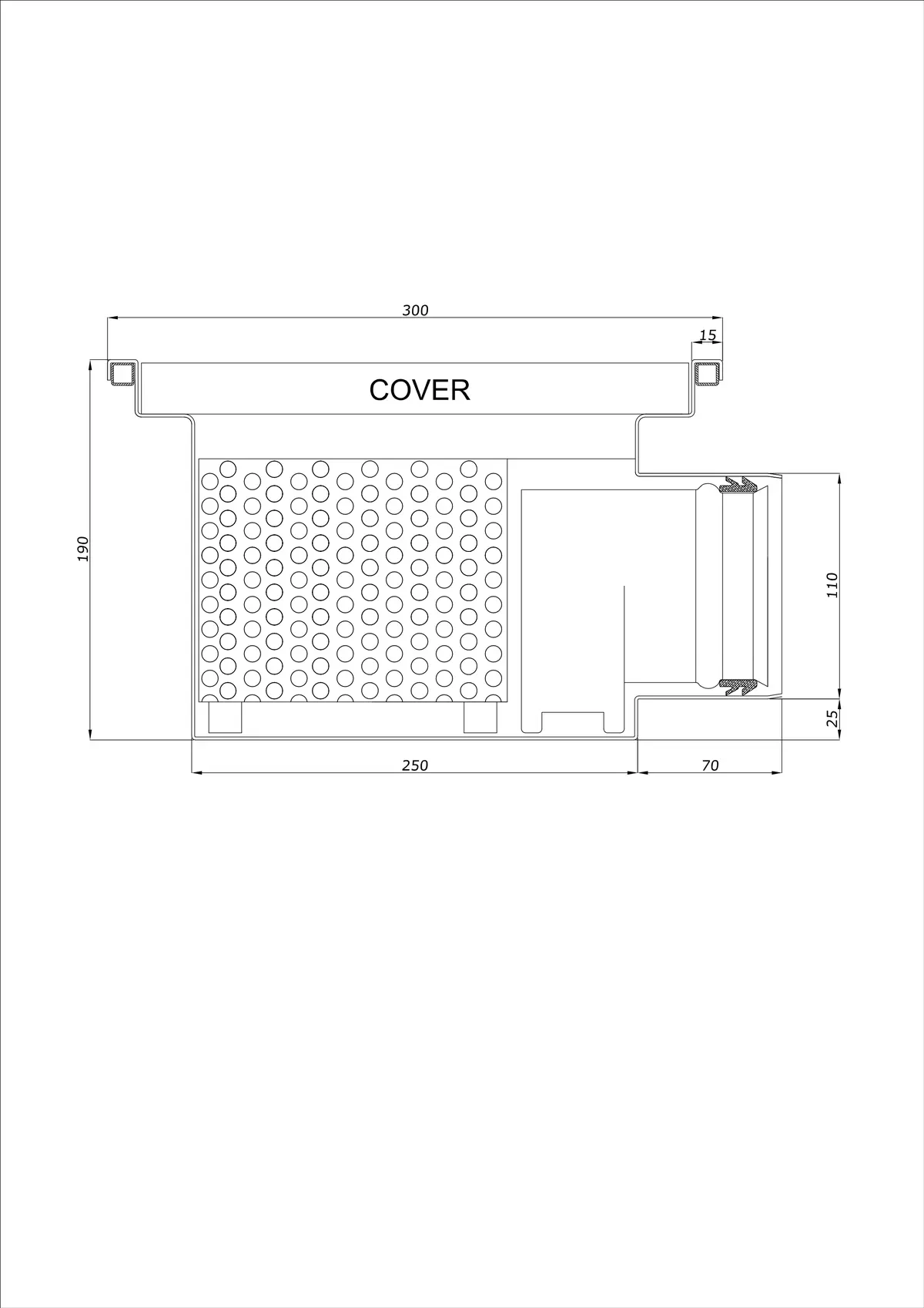 Floor Drain BK_KRB 300x300 DN 110 - One-Piece Horizontal