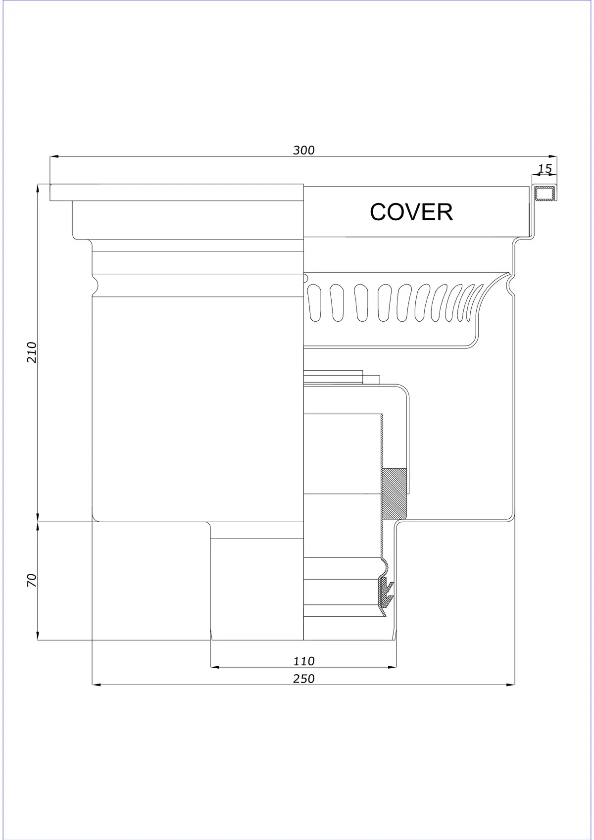 Floor Drain BK_KRD 300x300 DN 110 - One-Piece Vertical