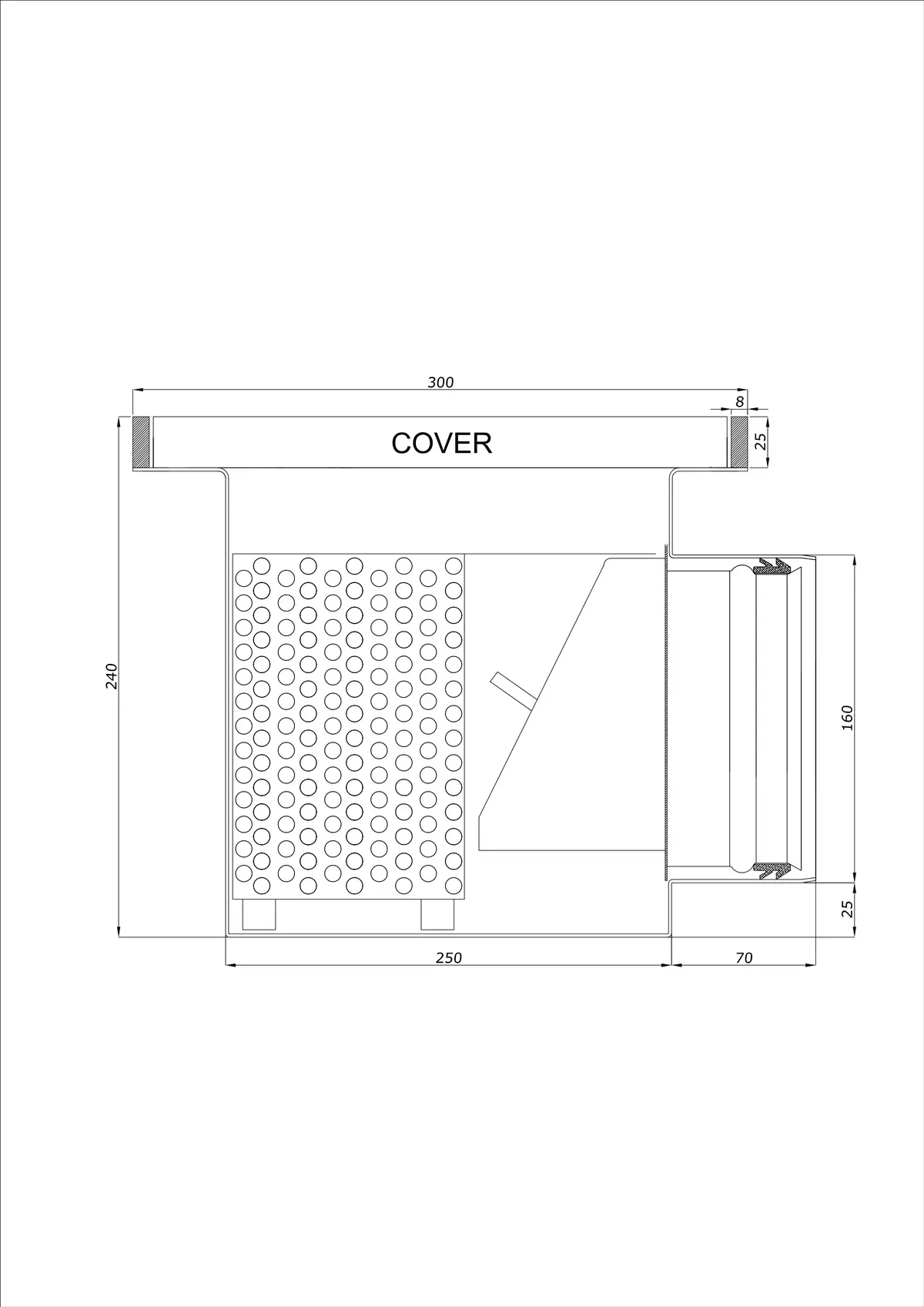 Floor Drain BK_KROB 300 DN 160 with Edge 25x8mm - One-Piece Horizontal Drain