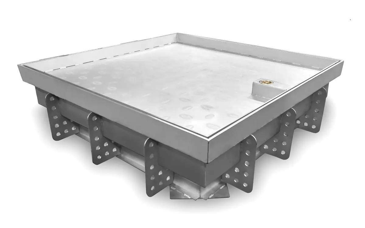 Stainless steel inspection hatch with flap for decorative stone cladding