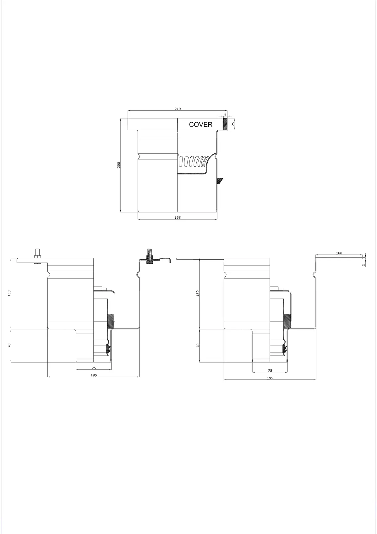 Floor Drain BK_KROD 210 DN 75 with Edge 25x8mm - Two-Part Vertical