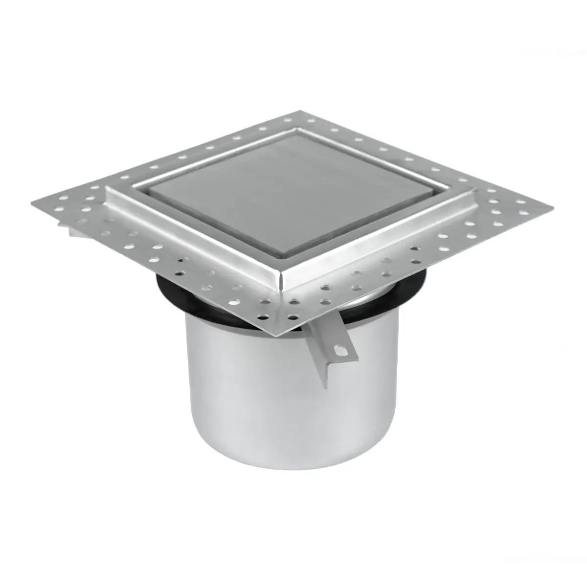 Upper part of a floor drain grate 200x200 mm with plate cover and sealing flange