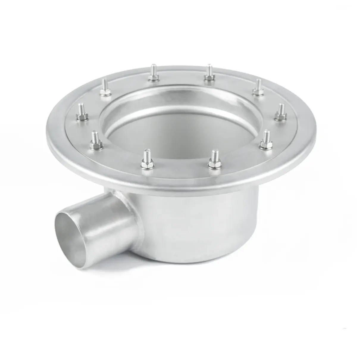 Lower part of a floor drain with side outlet and screwed sealing flange